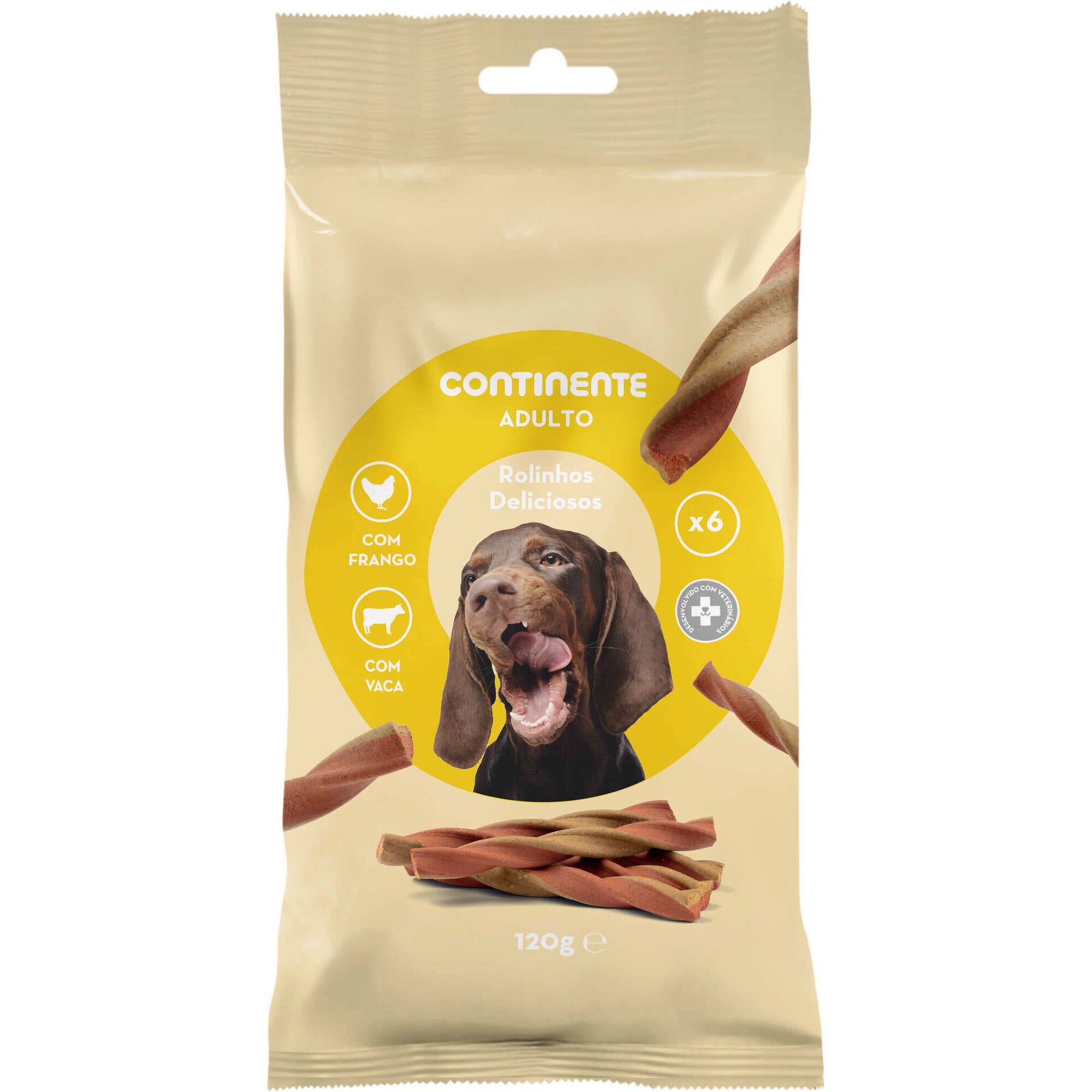 SNACK ROLINHOS DELICIOSOS C/FRANGO E VACA, P/ADULTO 120G