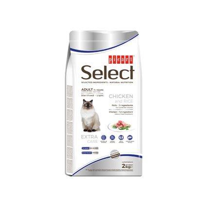 SELECT CAT ADULT 7+YEARS STERILISED-LIGHT 2KG - Frango e arroz
