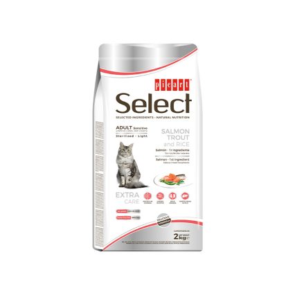 SELECT CAT ADULT SENSITIVE STERILISED-LIGHT 2KG- Salmão, truta e arroz