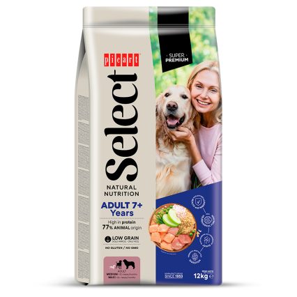 SELECT ADULT 7+YEARS 12KG - Ração seca para cão com mais de 7 anos - Frango e arroz