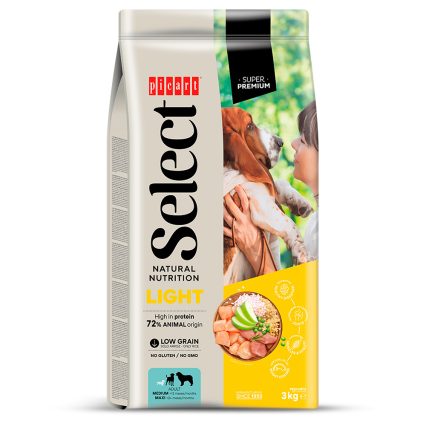 SELECT ADULT LIGHT-STERILISED 3KG - Ração seca para cão adulto para controlo do peso - Frango e arroz