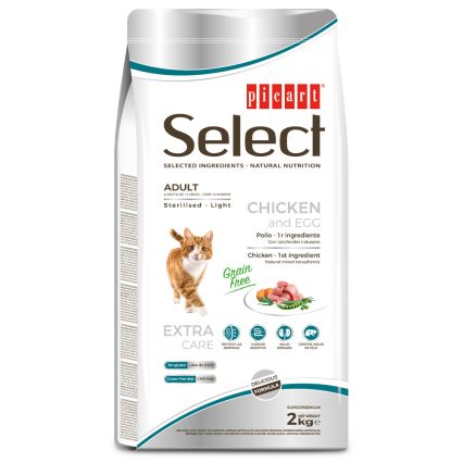 SELECT CAT ADULT STERILISED LIGHT GRAIN FREE 2KG - Frango e ovo