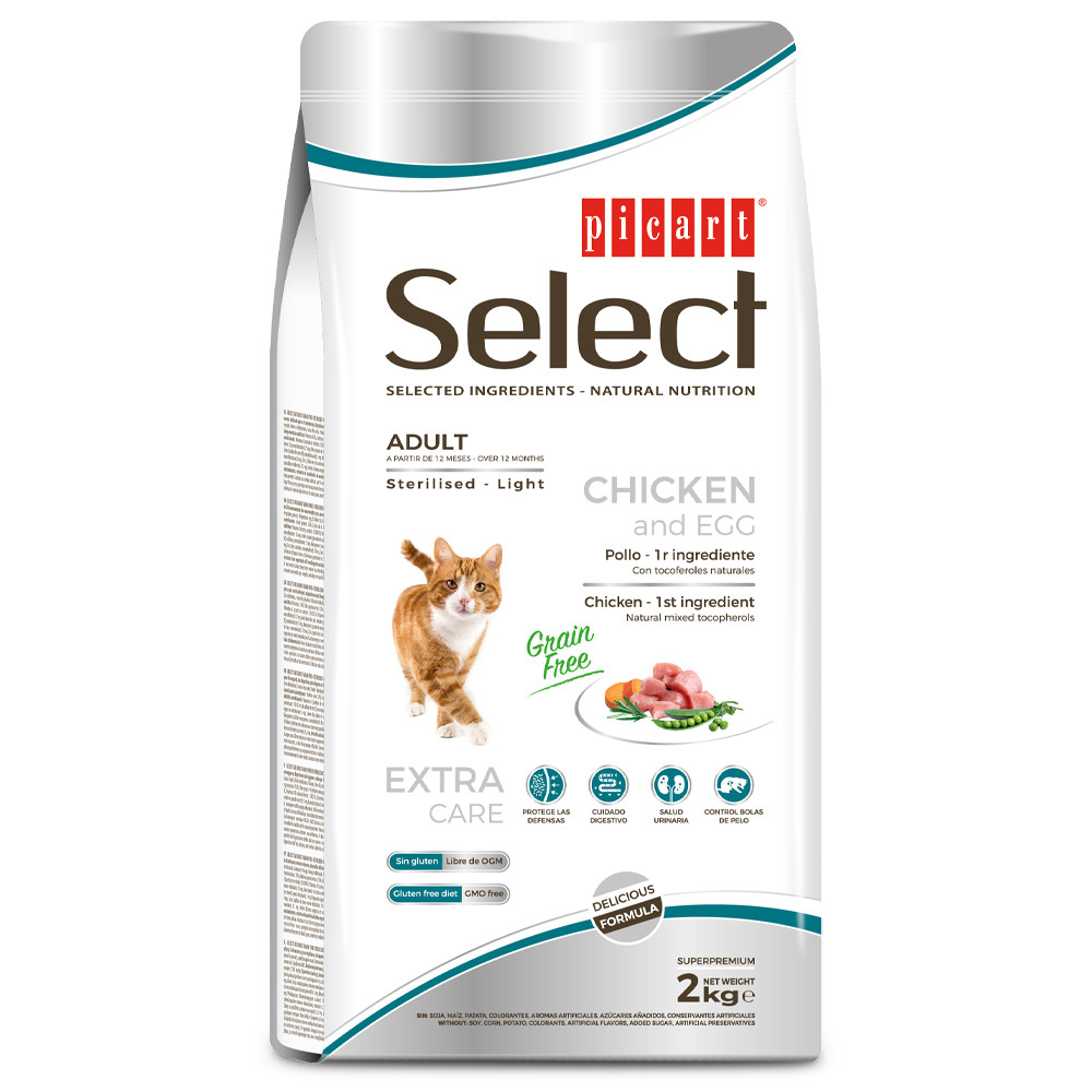 SELECT CAT ADULT STERILISED LIGHT GRAIN FREE 2KG - Frango e ovo